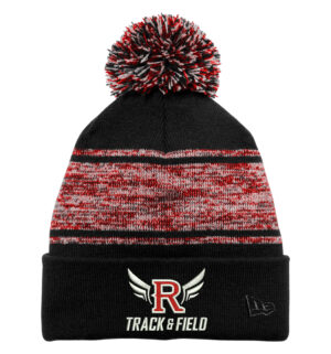 Rydell Track Field New Era Knit Chilled Pom Beanie-Black/Scarlet